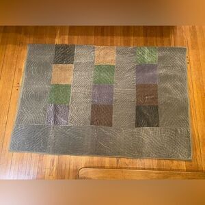 POTTERY BARN Velvet Patchwork Quilt Green Brown Multi Vintage 100% Cotto…